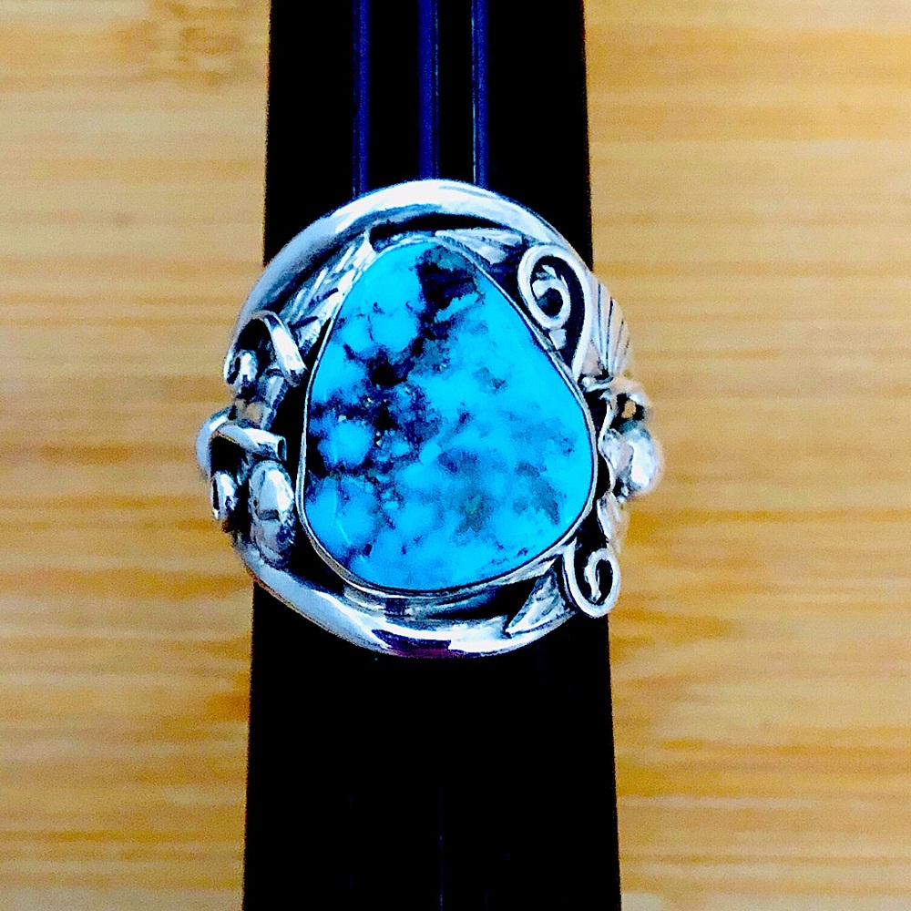 $98 Native American Southwest Artisan Estate Turquoise Ring Sterling Silver - Picture 4 of 11